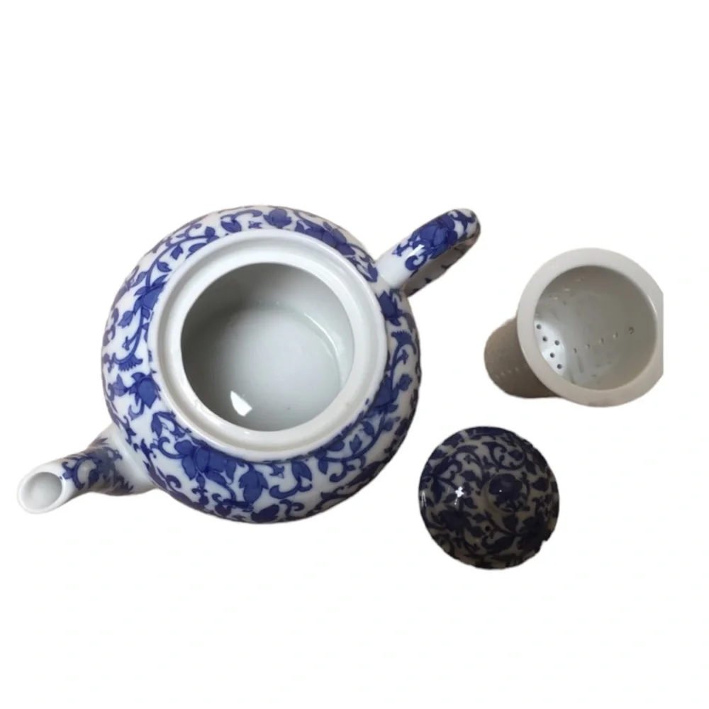 Williams Sonoma Teapot Decor Pot Kettle Accent blue white floral decorative tea